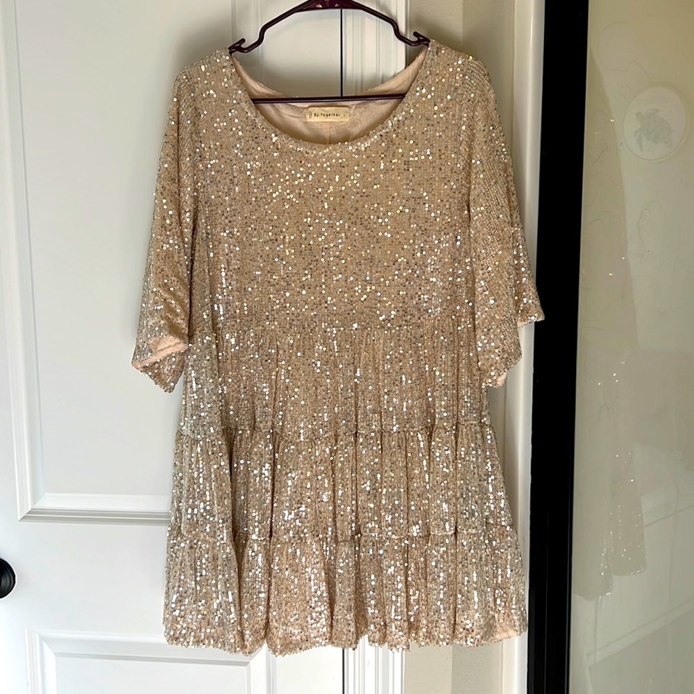 Gold Sequin Ruffle Dress